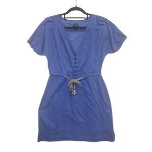 J.Crew Mini Dress Women's Size 2 Blue Buttoned V-Neck Drawstring Waist